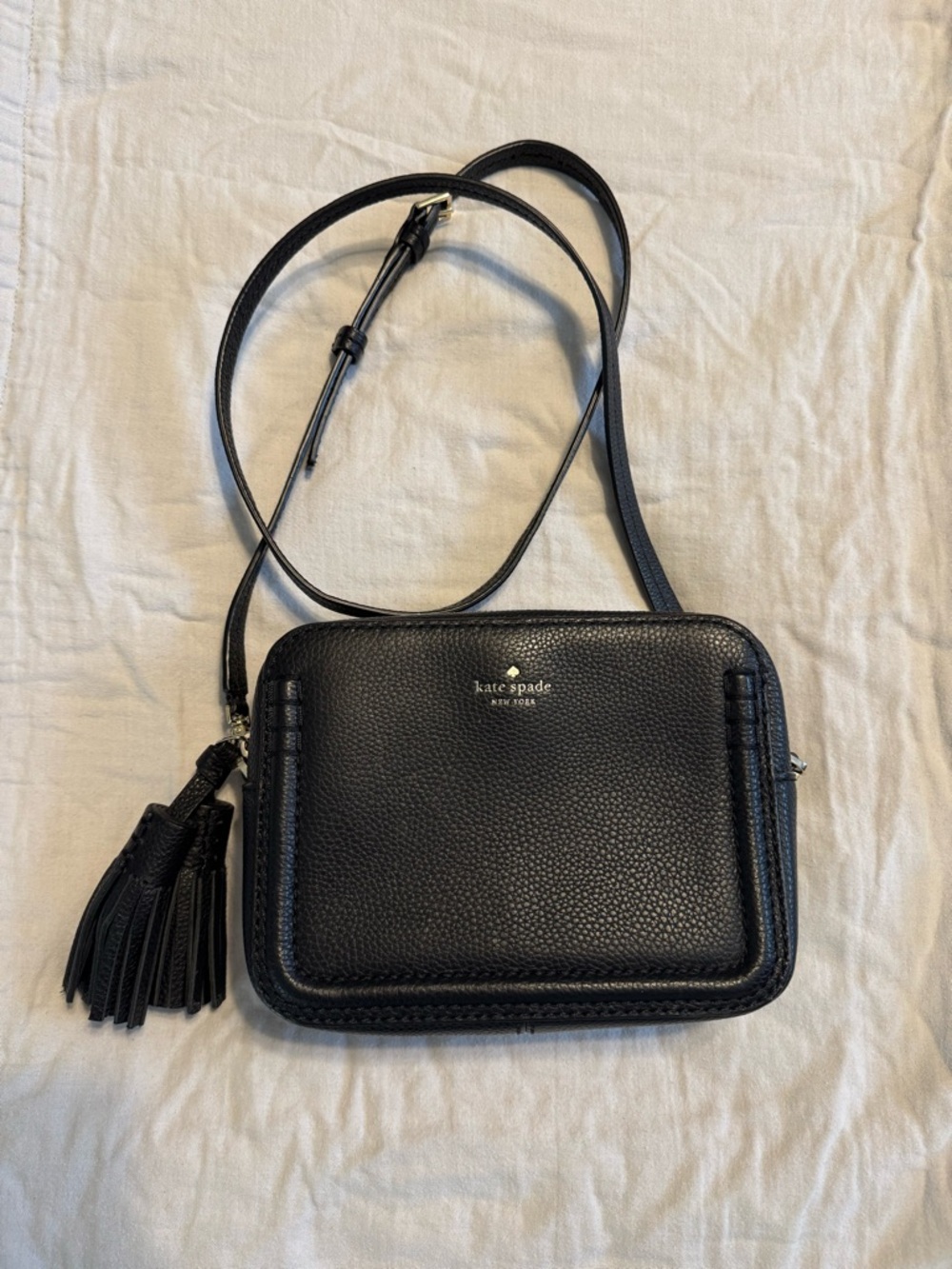 kate spade Black Pebbled Leather Crossbody with Tassel